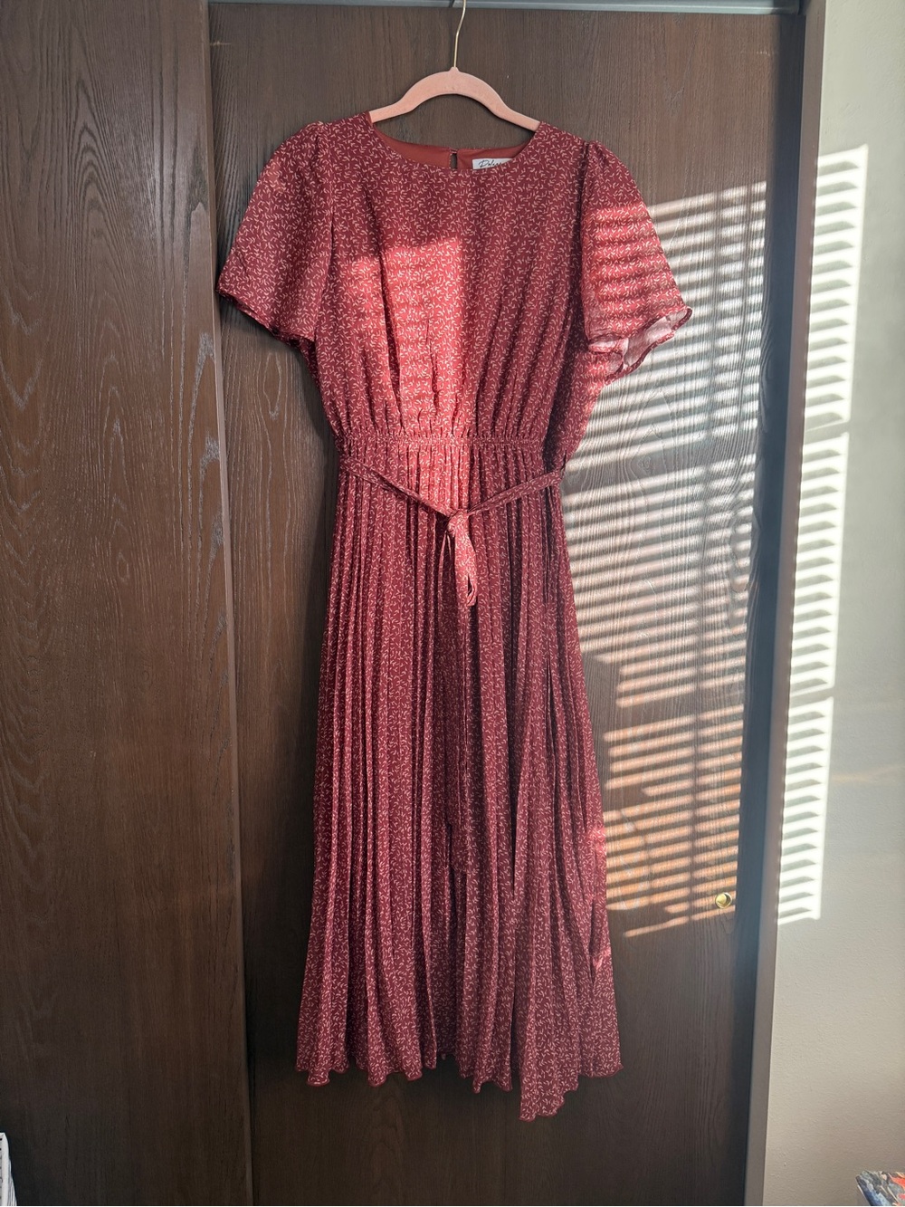 Polagram Rust Floral Midi Dress with Tie Waist